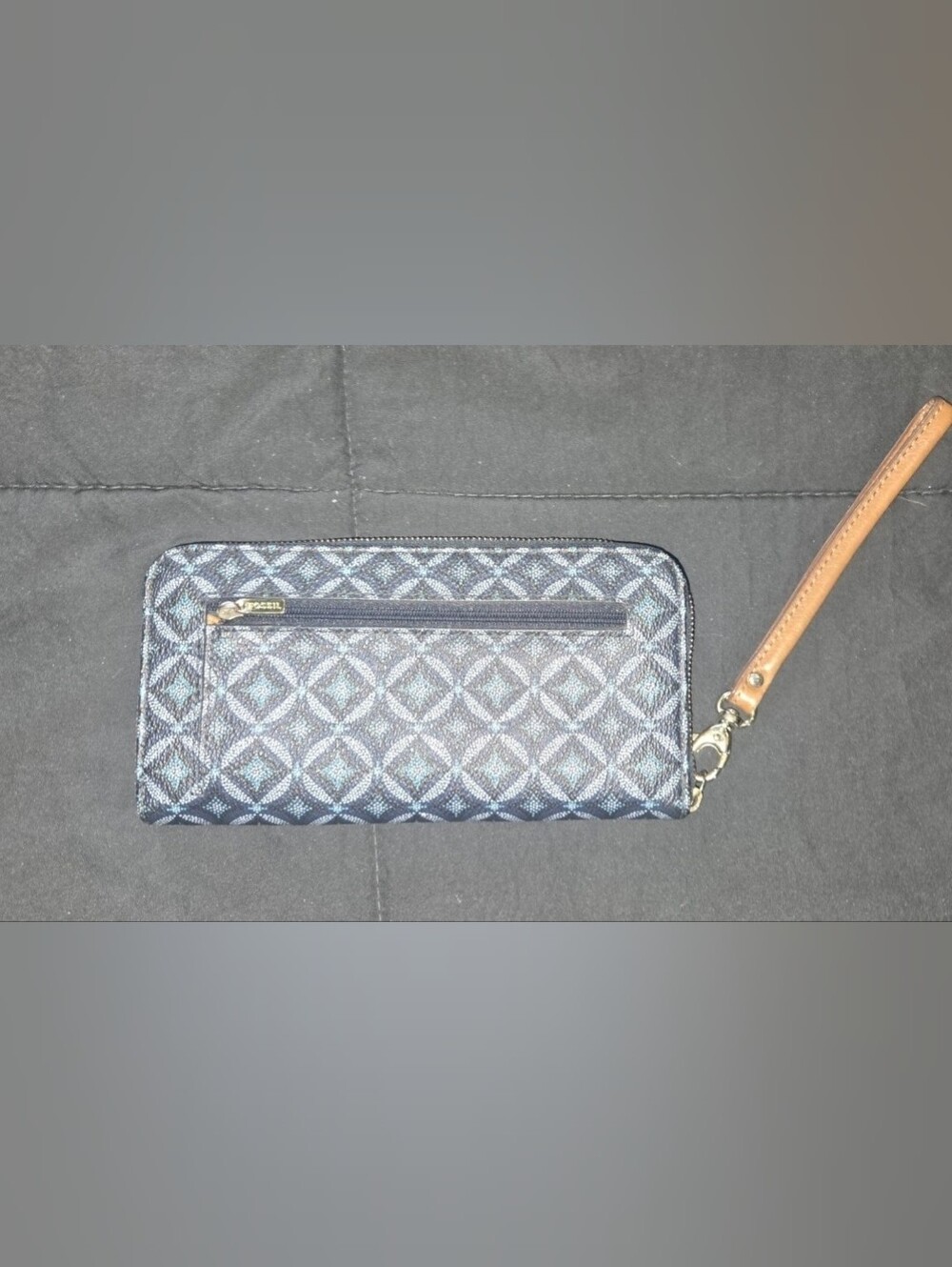 Fossil Blue Crossgrain Leather Zip Around Credit Card Long Wallet